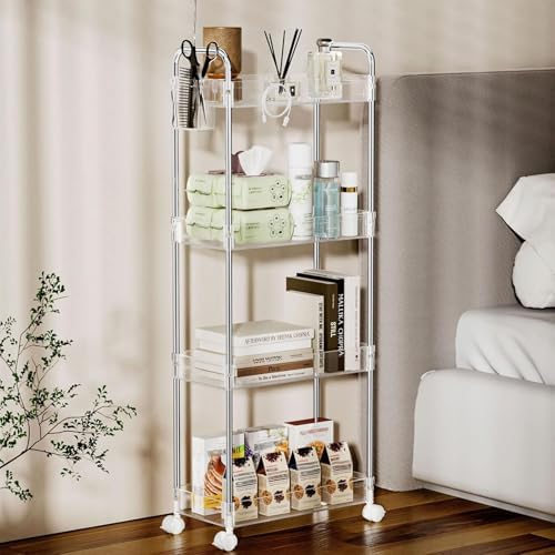 SPACEKEEPER Acrylic Storage Rolling Cart, 4 Tier Bathroom Cart Organizer - Image 7