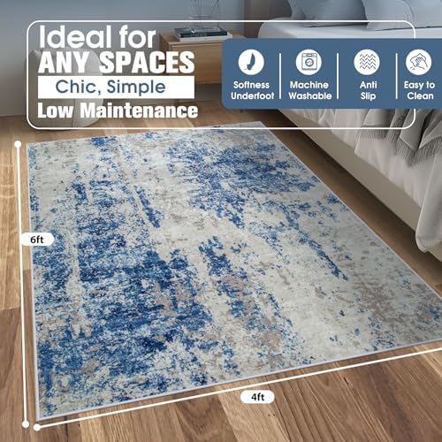 4x6 Area Rugs for Living Room Washable Bedroom Dining Room Blue Grey White - Image 2