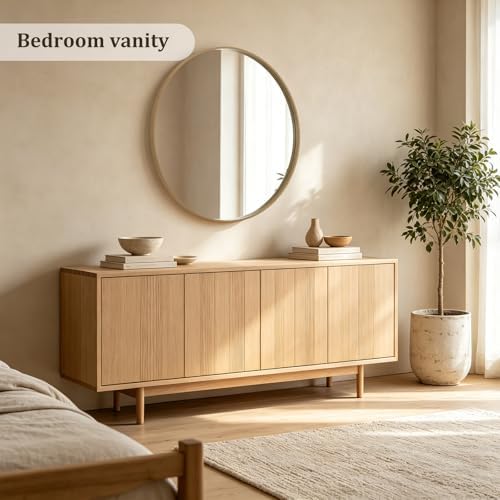 WallBeyond Round Wood Mirror, 40" Round Modern Decoration Large Circle Wall Mirror for Bathroom Living Room Bedroom Entryway, Natural - Image 2