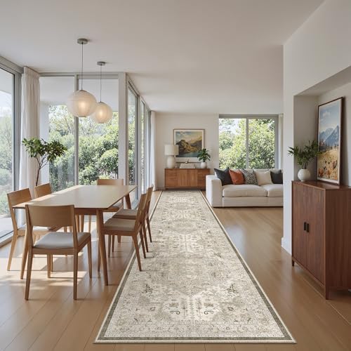 Madane Hallway Runner Rug 2'6''x14' Kitchen Runners Vintage, Ivory/Brown - Image 5
