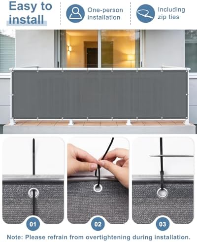 Balcony Privacy Screen Fence UV Protection, Customized 3.3'x48' Dark Grey - Image 5