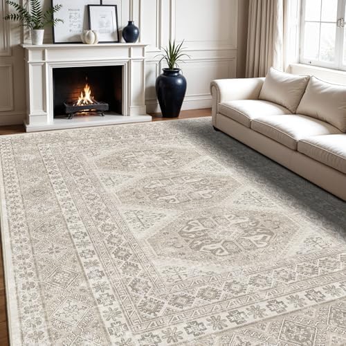 10x12 Area Rug Washable Vintage: Non Slip Living Room Large Rugs Beige - Image 7
