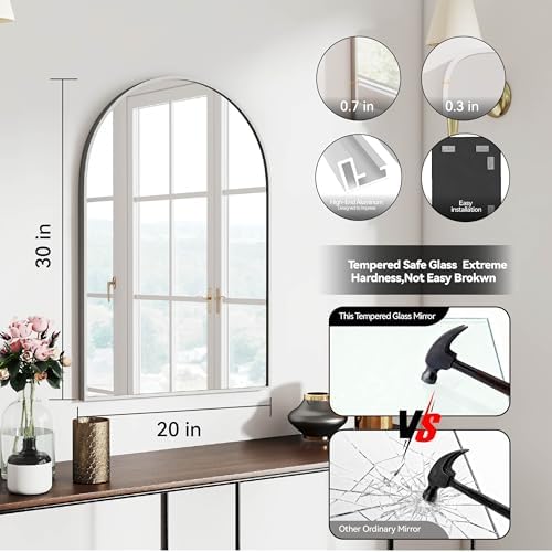 30x20 Bathroom Mirror Arch Wall Mounted/Against Aluminum Frame Silver - Image 3