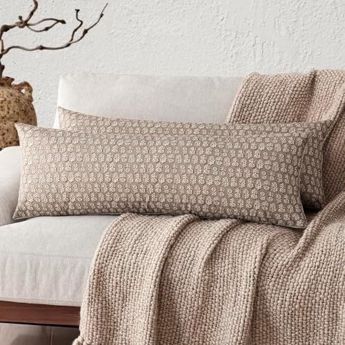 Foindtower Long Floral Print Lumbar Throw Pillow Cover 14×36 Inch,Tan Taupe by Foindtower