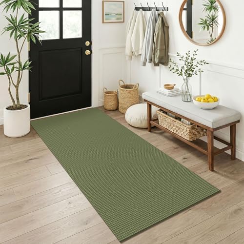 KOZYFLY 3x6 Washable Runner Rug, Non Slip Wide Runners for Hallway, Woven Large Entryway Runners, Braided Floor Carpet Runner for Entry, Kitchen, Bedside, Hall, Olive Green/Earthy Green by KOZYFLY