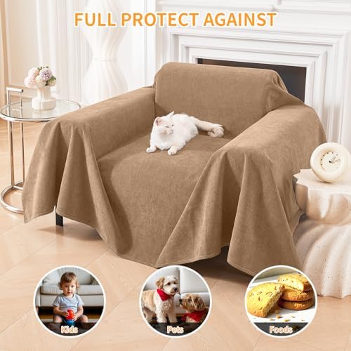 Deep Dream Cat-Scratch Resistant Armchair Couch Cover, Waterproof Sofa Cover for Dogs, Pet Friendly Couch Protectors Anti Slip Thickened Slipcovers for Dogs Pets, 71" x 91", Brown - Image 5