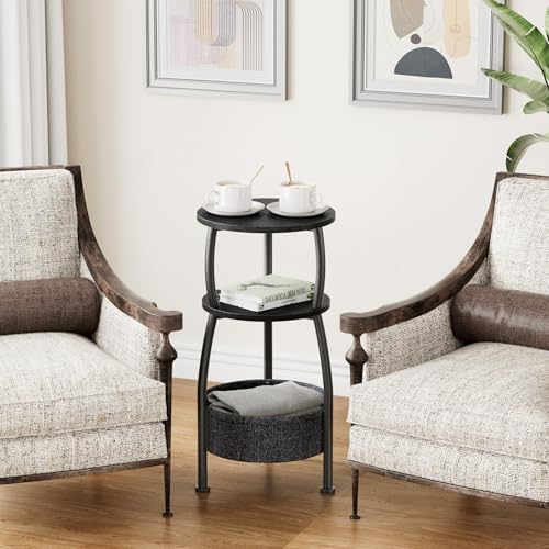 Small Round Side Table for Living Room with Storage Basket, 11.81in - Image 4