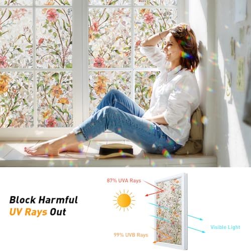 Kromapolis Window Privacy Film Floral Decorative Stickers, 23.6" x 78.7" - Image 3