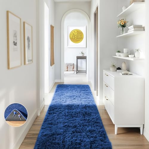 Ophanie Blue Runner Rug for Hallway, 2x6 Bedroom Bedside Living Room Rugs, Non Slip Fluffy Soft Shaggy Carpet for Kids Girls Boys Dorm Nursery Home Decor Aesthetic by Ophanie