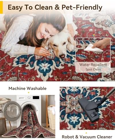 RELEANY Washable Area Rug, Small 2'6"x4', Red/Blue - Image 5