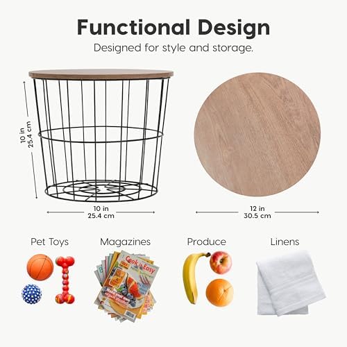 IRIS USA Round Wire Basket with Wooden Lid, 2 Pack - Image 3