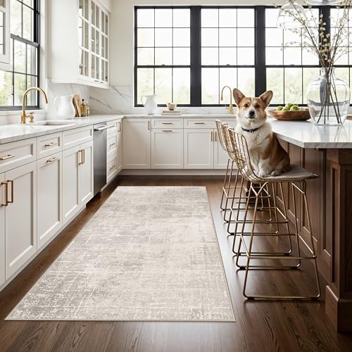 4x6 Living Room Area Rugs: Washable Abstract Non-Slip Small Carpet for Kitchen Bedroom Non-Shedding Floor Mat for Kids Room Office Stain Resistant Low-Pile Rug for Entry Dining Room(4x6,Beige/Cream) - Image 4