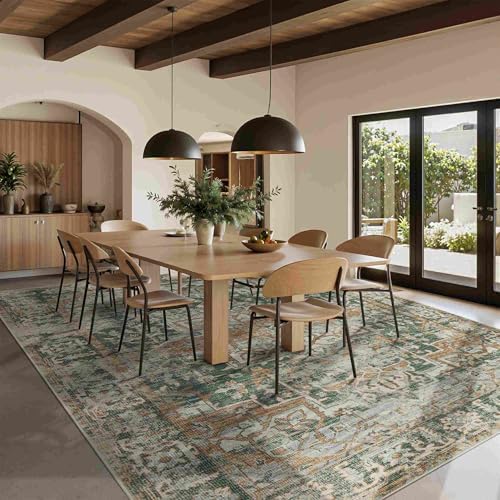 Rugxara 9x12 Area Rugs for Living Room Large Washable Rug, Green/Brown - Image 4