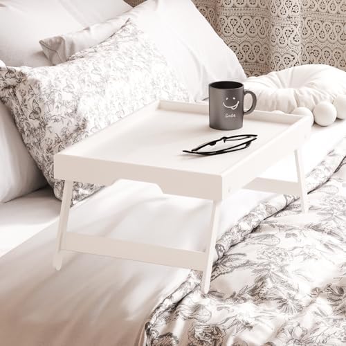 Fibogollo 4 Pack Bamboo Bed Tray Table with Folding Legs,Breakfast Trays,Serving Tray for Food and Snack,Laptop Trays for Working(White) - Image 3