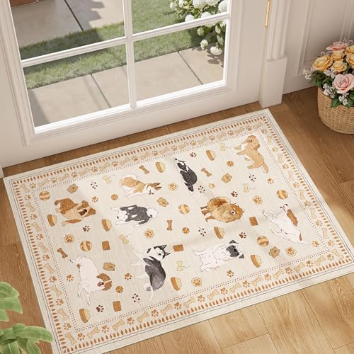 DUKINO 2x3 Bathroom Rugs, Washable Dog Kitchen Rug Non Slip, Beige Yellow by DUKINO
