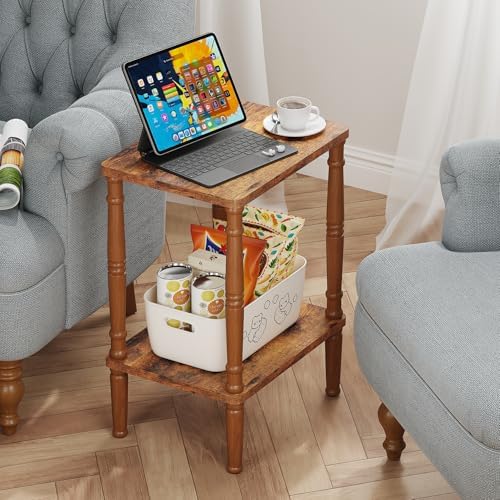 LUCKNOCK Small Side Table for Small Spaces, Vintage End Table, Narrow Couch Side Table with Storage, Skinny Nightstand Bedside Table for Bedroom, Living Room, Farmhouse, No-Tool Assembly, Rustic Brown - Image 5