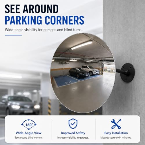 2 Pcs 17.3 Inch Convex Safety Mirror, Adjustable Wall Mount - Image 4
