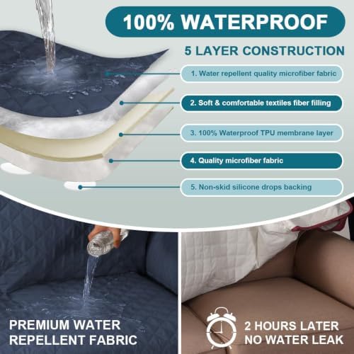 Turquoize 100% Waterproof Chair Covers Couch Covers for Dogs, Chair 28" - Image 3