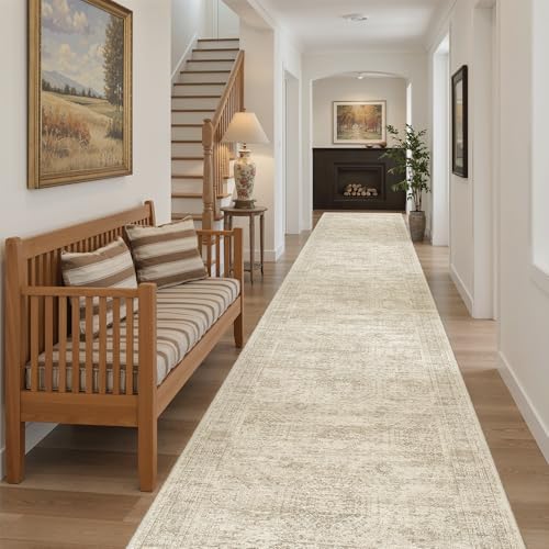 Soalmost Washable 3x14 Hallway Runner Rug Non-Slip Kitchen Entry Rugs Beige by Soalmost