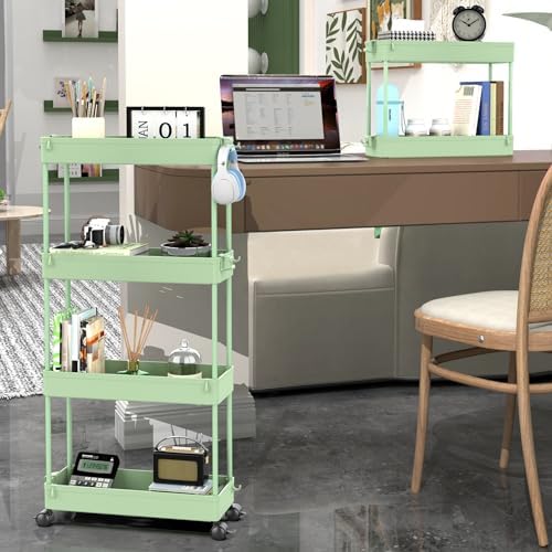 SPACEKEEPER Slim Rolling Storage Cart, 4 Tier Bathroom Cart Organizer,Green - Image 3