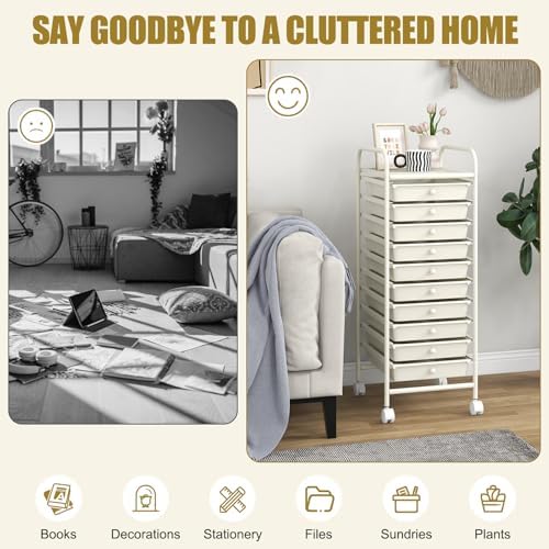 MEDIMALL 10 Drawers Rolling Storage Cart, Multipurpose Craft Storage Cart with Wheels, Mobile Tools Scrapbook Paper Organizer Cart for Office School Home Use - Image 7