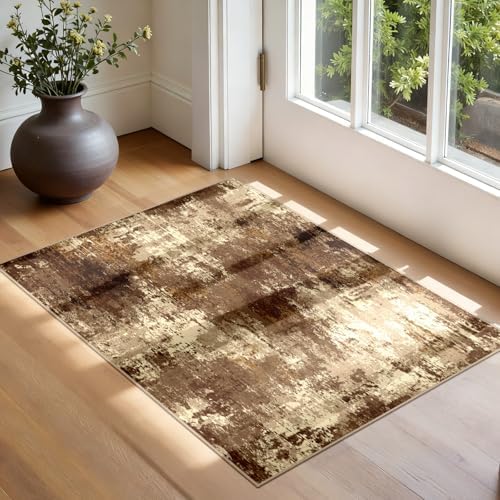 RELEANY Washable 2'x3' Abstract Area Rug for Living Room Brown Tan - Image 3