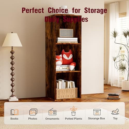 Book Shelf, Wooden Cube Storage Organizer with 11" Open Cubes, Stackable Bookcase for Room Divider Storage, 3 Tier Bookshelf for Living Room, Bedroom, Office (Indonesian Antique Oak, 3-Cube) - Image 6