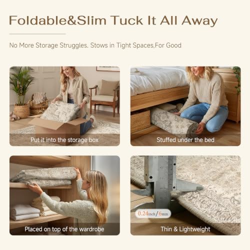 2x8 Taupe Washable Runner Rug Non Slip Vintage Carpet - Image 6
