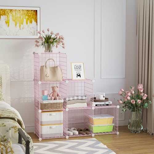 C&AHOME Wire Cube Storage, 6 - Cube Organizer Metal C Grids, Units, Pink - Image 2