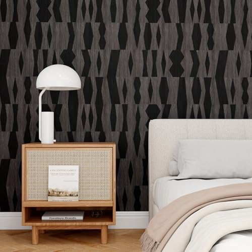 Timeet Peel and Stick Wallpaper Black Wallpaper Modern Black Contact Paper Self-Adhesive Geometric Removable Wall Paper for Living Room Bedroom Wall Decor Vinyl 17.7 "x 400" - Image 2