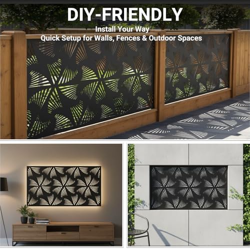 72in Metal Privacy Screen Outdoor Decorative Panel – Freestanding Rustproof Steel Patio Divider for Garden, Backyard, or Balcony, Modern Laser Cut Design for Stylish Privacy & Outdoor Decor - Image 5