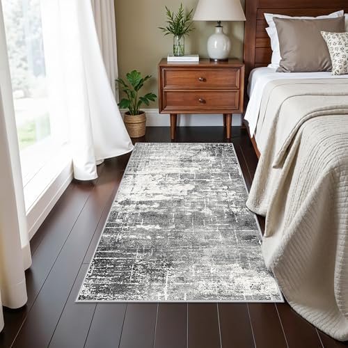 Abstract 2x4 Entryway Area Rugs: Washable Water Resistant Kitchen Rug Non-Slip Durable Doormat Ultra Soft Bedroom Beside Carpet Indoor Low Pile Floor Mat for Bathroom Stove Sink Area(2x4,Black/Grey) - Image 4