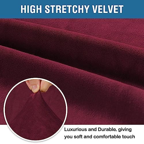 H.VERSAILTEX Stretch Velvet Sofa Covers Large Couch Covers Sofa Slipcovers Furniture Protector Soft with Non Slip Elastic Bottom, Feature Thick Comfy Rich Velour (Extra Wide Sofa 98"-105", Burgundy) - Image 3