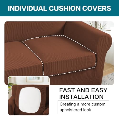 Turquoize 4 Piece Sofa Covers for 3 Cushion Couch Slipcover Soft Cover Dogs-Washable Furniture with Individual Covers,Feature Jacquard Fabric(3 Cushion Sofa, Caramel) - Image 5