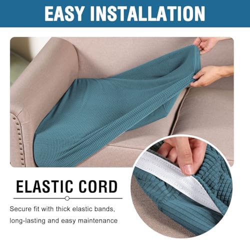 H.VERSAILTEX Super Stretch Individual Seat Sofa Covers Couch Slipcover Sets Thick Jacquard Textured Twill Fabric (3 Piece Sofa Cushion Covers, Storm Blue) - Image 6