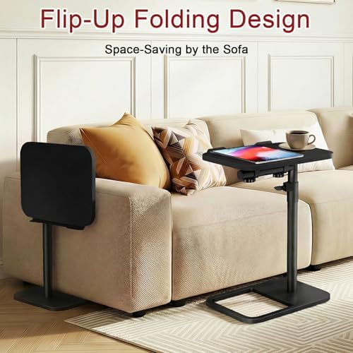 GOYLSER TV Tray Table Adjustable Height, Flip-Top, Snack Side Table with 360° Swivel and 180° Tilt, C Shaped End Table for Couch, Sofa, Dinner Eating and Recliner (Black) - Image 5
