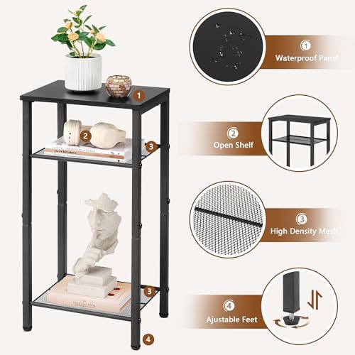 Hoctieon 3 Tier End Table, Telephone Table, Tall Side Table with Storage, Small Nightstand for Small Spaces, Metal Frame, For Living Room, Bedroom, Sofa Couch, Hall, Easy Assembly, Black - Image 4