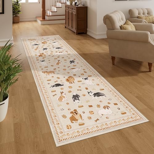 DUKINO 2.6x8 Kitchen Runner Rug, Washable Non Slip Dog Rug, Beige Yellow - Image 5