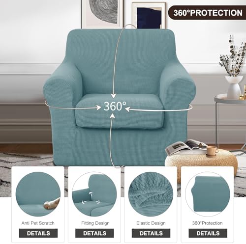 U-NICE HOME 2 Pieces Chair Covers Stretch Chair Slipcover, Light Blue - Image 4