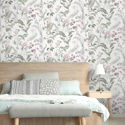 Vinjiasin Wallpaper Peel and Stick Floral Contact Paper Self Adhesive Removable Colorful Flower Leaf Wall Paper for Bathroom Bedroom Nursery 16.1" x 197" - Image 4
