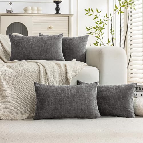 Set of 4 Soft Textured Decorative Throw Pillow Covers 12X20 Inch Cozy Farmhouse Cushion Cover Square Accent Pillow Cases for Bed Couch Sofa Living Room, Grey by Cozoomy
