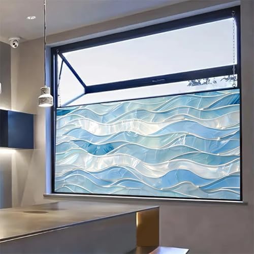 HOMETITUTE Blue Wave Mosaic Privacy Window Film 39.3x17.7 Inch PVC - Image 3