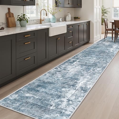 Soalmost Abstract Runner Rug 2x12 Hallway Kitchen Runners Blue/Grey - Image 2