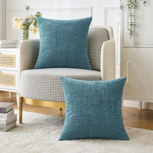 MIULEE Soft Chenille Euro Throw Pillow Covers Blue Ashes 24x24 Pack of 2 - Image 5