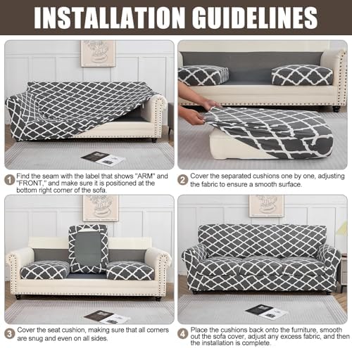 SearchI Stretch Sofa Cover Printed Couch Cover, Floral Pattern 4 Pieces Sofa Slipcover with 3 Separate Cushion Cover, Washable Furniture Protector for Living Room(Sofa, Dandelion Pattern) - Image 6