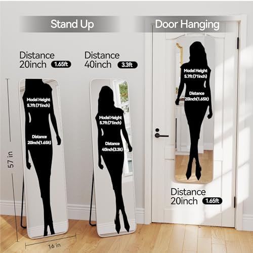 57x16" Full Length Mirror Floor Stand,Over the Door,Wall Mounted Silver - Image 4