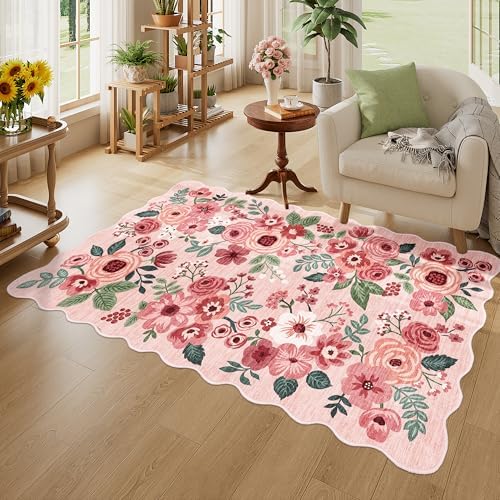 DUKINO 3x5 Area Rugs, Non Slip Floral Washable Rug for Bedroom, Pink - Image 3