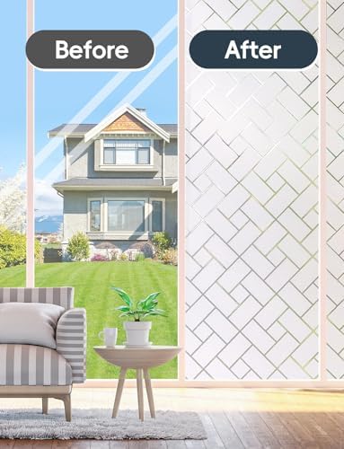 Frosted Glass Window Film Sun Blocking Window Tinting Film for Home, Static Clings Removable Frosting Bathroom Door Window Covering, 29.5 inch x 78.74 inch, White-Grid - Image 4