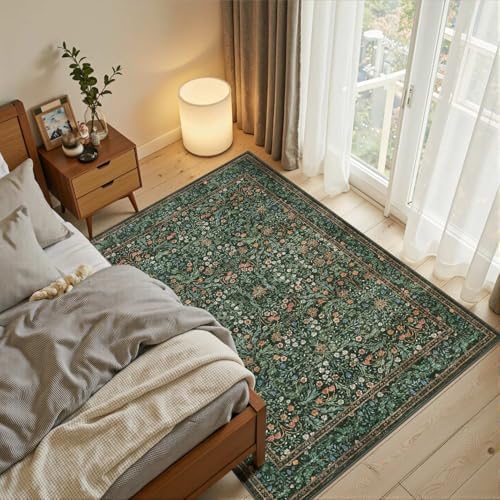 Rugxara Green Floral 3x5 Rug for Entryway Bedroom Washable Area Rugs Carpet by Rugxara