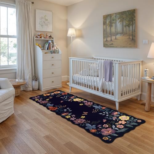 Lahome Floral Kitchen Runner, 2X6 Purple Washable Runner Rug Non-Slip - Image 3